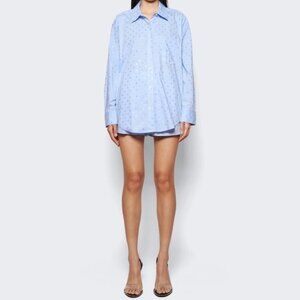 NWT Alexander Wang Hotfix Shirt & Shorts Set | Crystal Logo Light Blue | Size S